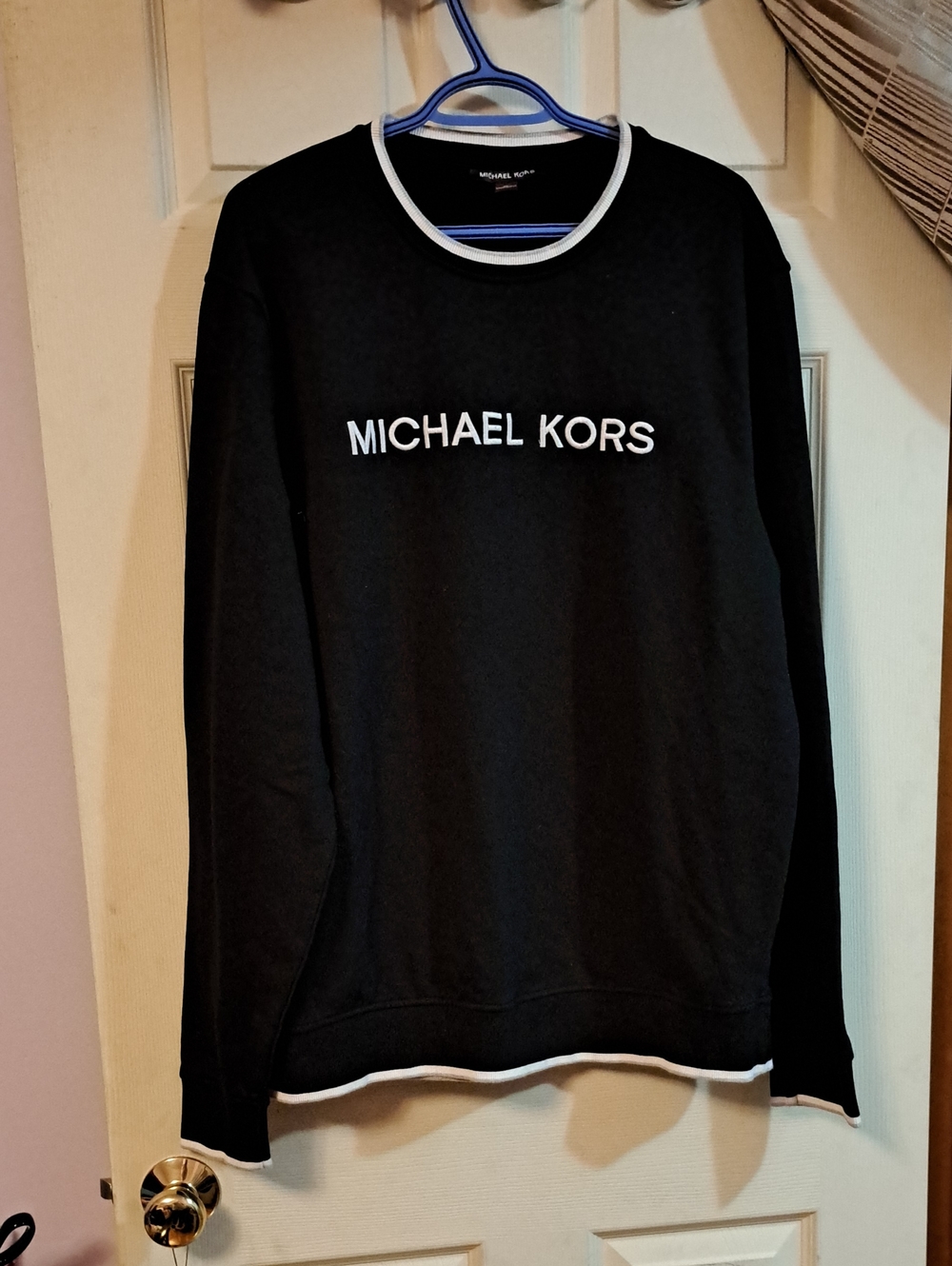 Michael Kors Black Crewneck Sweater with White Trim Mens XL